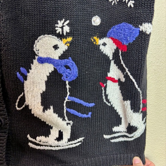 Vintage Black Penguin Snowflake Knit Ugly Christmas Sweater Vest Medium Grandma - Picture 5 of 9